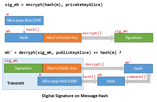 digital signature on message hash